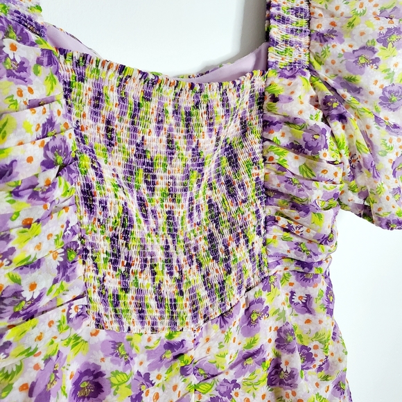 Zara Purple Floral Printed Draped Square Neck Dress XXL - Picture 11 of 16